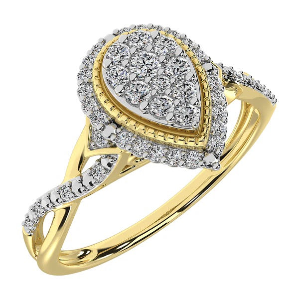 Gold and silver ring with diamond accents on a white background