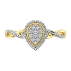Gold and silver ring with a heart-shaped diamond design on a white background