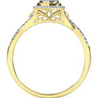 Gold ring with diamond accents on a white background