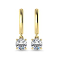 Gold hoop earrings with round gemstones on a white background