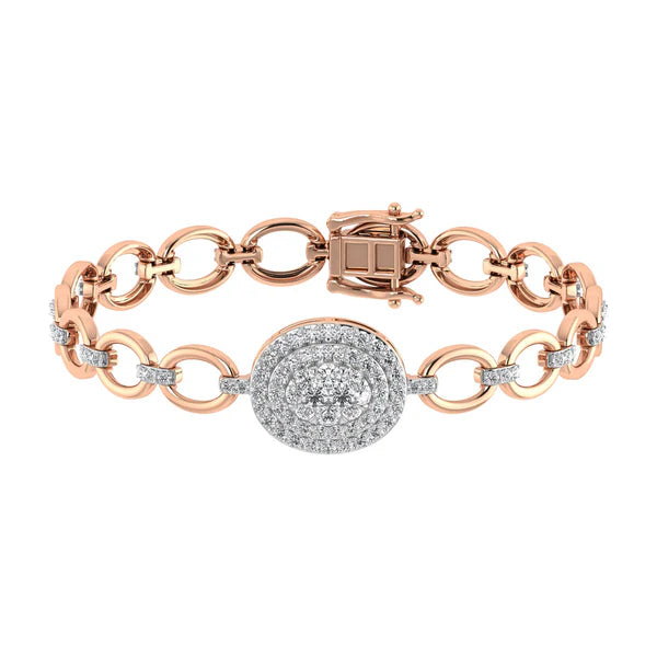 14K Rose Gold Diamond 1 7/8 Ct.Tw. Cuban Fashion Bracelet