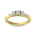 Gold ring with three diamonds on a white background