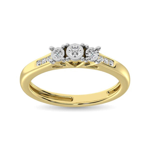 Gold ring with three diamonds on a white background