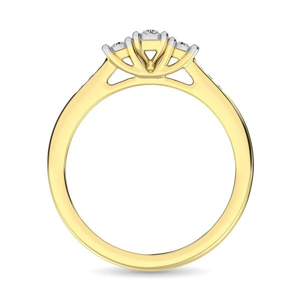 Gold ring with a diamond on a white background