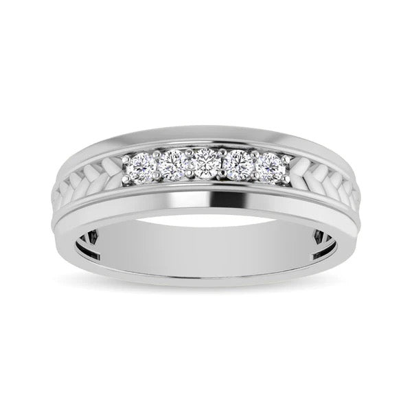 Men’s 10K White Gold Diamond 1/4 Ct.Tw. Five Stone Band