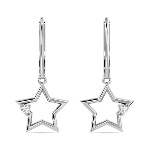 Sterling Silver Diamond 1/20 Ct.Tw. Star Earrings