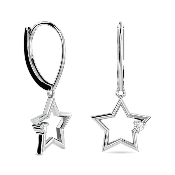 Sterling Silver Diamond 1/20 Ct.Tw. Star Earrings