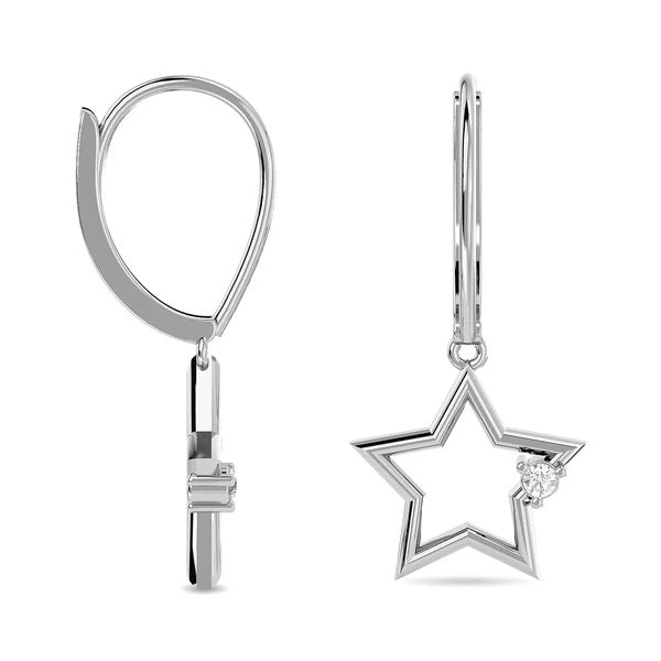 Sterling Silver Diamond 1/20 Ct.Tw. Star Earrings