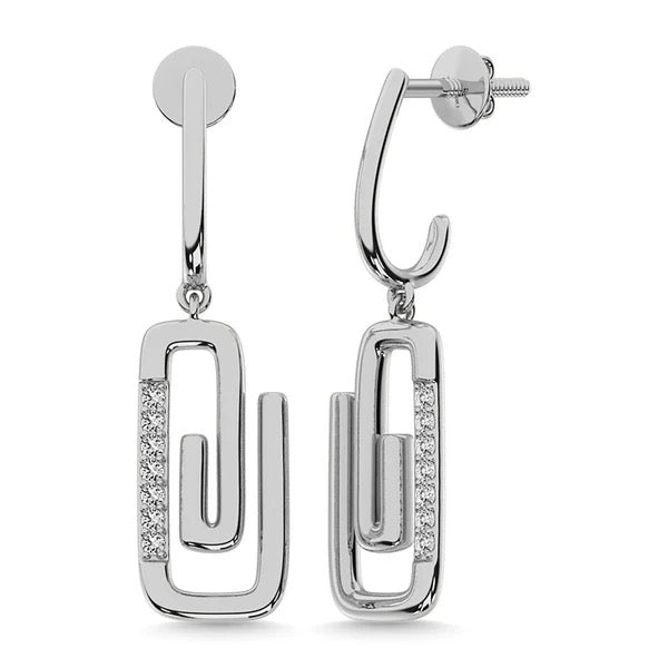 925 Silver Diamond 1/10 Ct.Tw. Paper Clip Earrings