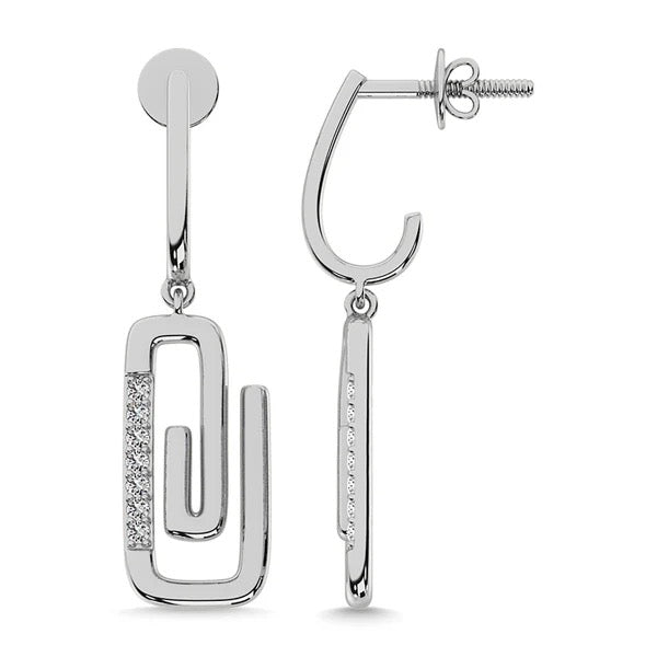 925 Silver Diamond 1/10 Ct.Tw. Paper Clip Earrings