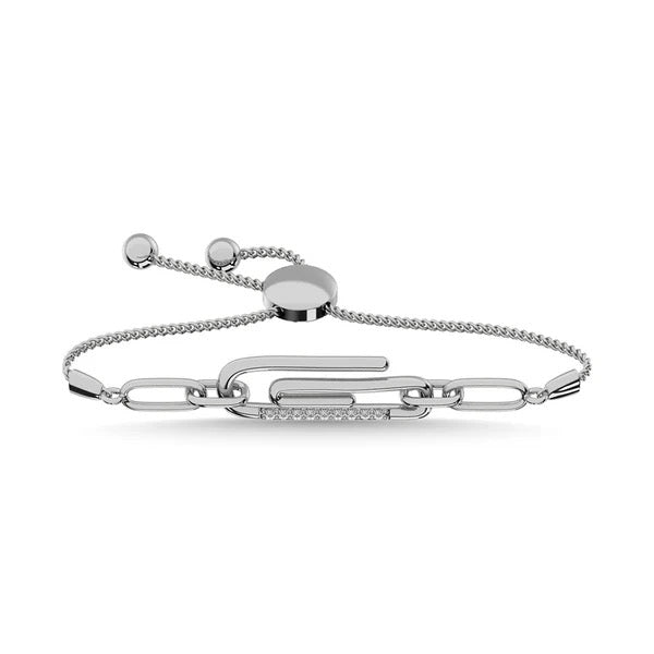 925 Silver Diamond 1/20 Ct.Tw. Paper Clip Bracelet