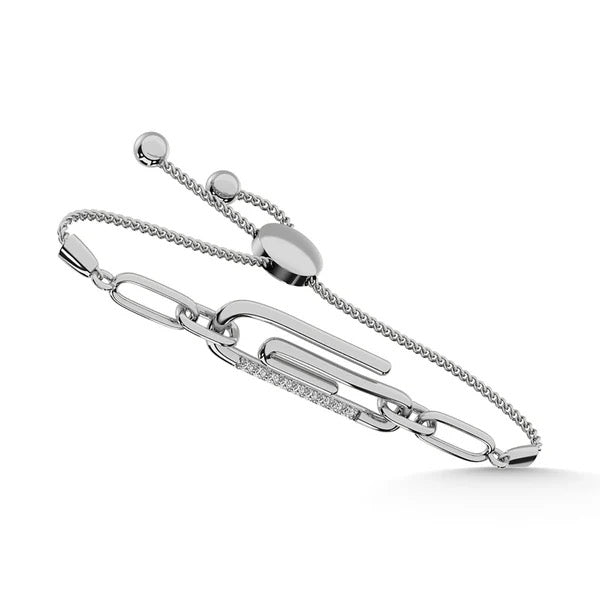 925 Silver Diamond 1/20 Ct.Tw. Paper Clip Bracelet