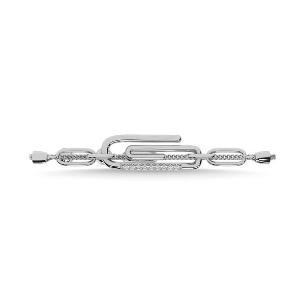 925 Silver Diamond 1/20 Ct.Tw. Paper Clip Bracelet