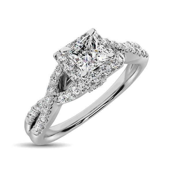 14K White Gold Diamond 1/2 Ct.Tw. Halo Engagement Ring