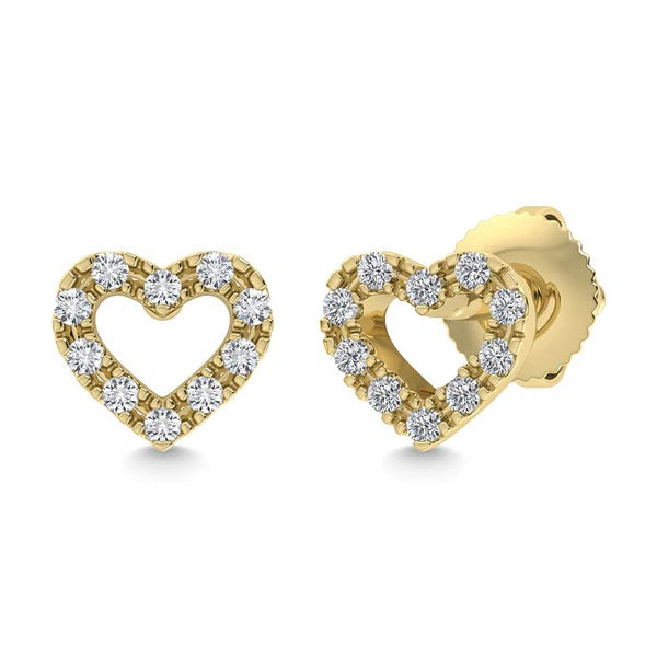 10K Yellow Gold Diamond 1/20 Ct.Tw. Heart Earrings