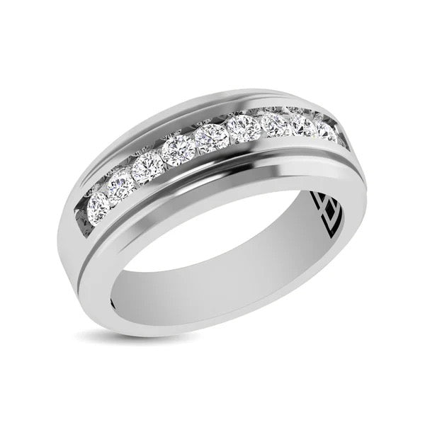 Men’s 10K White Gold Diamond 1/2 Ct.Tw. 9 Stone Satin Finish Wedding Band