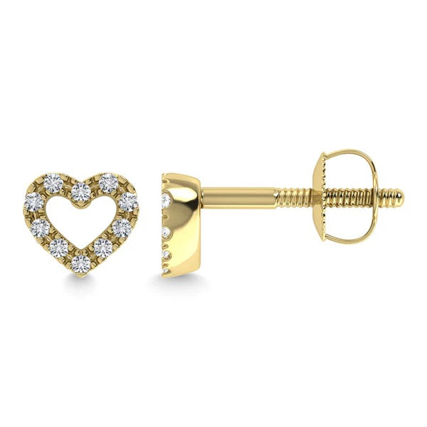 10K Yellow Gold Diamond 1/20 Ct.Tw. Heart Earrings
