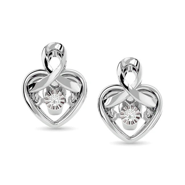Sterling Silver Diamond 1/20 Ct.Tw. Heart Earrings
