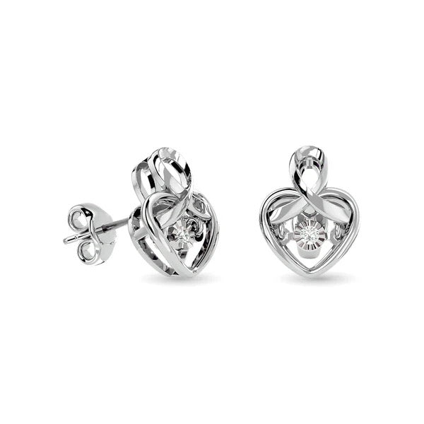 Sterling Silver Diamond 1/20 Ct.Tw. Heart Earrings