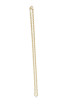 Size: 3.1mm/18in, 5.1 Gr./3.3 Dwt.
A long, delicate gold chain necklace with a twisted rope or curb link design, shown vertically against a plain white background.