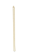 Size: 3.0mm/18in, 4.7 Gr./30 Dwt.
A gold rope chain necklace displayed vertically against a plain white background.