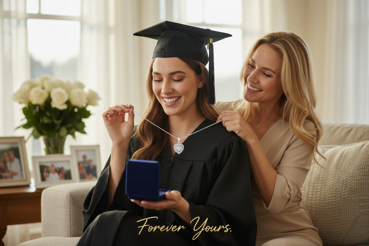 Mom & Grad Both Holding Heart Pendant